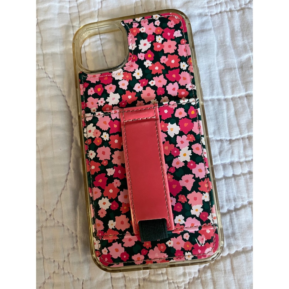 Walli Cases iPhone 14 Plus Floral Card Holder Case with Kickstand Loop Pink Red